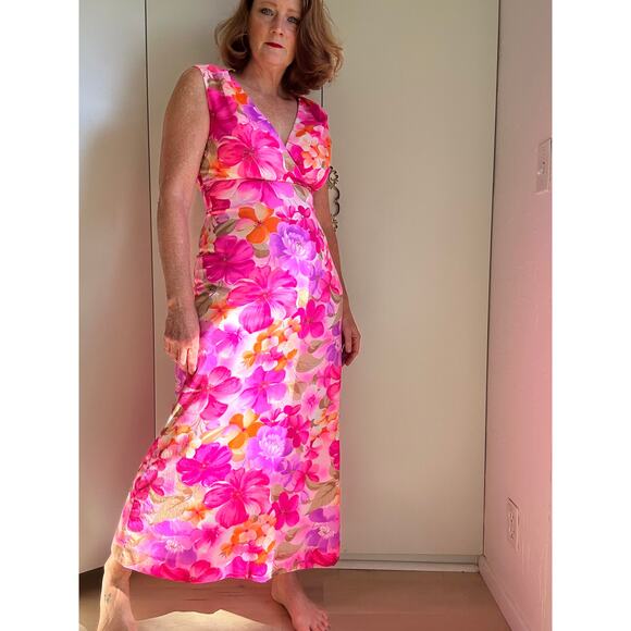 Vintage Womens Dress Hawaiian Size S/4-6 by Andrade made in Hawaii Pink Maxi - Picture 9 of 11